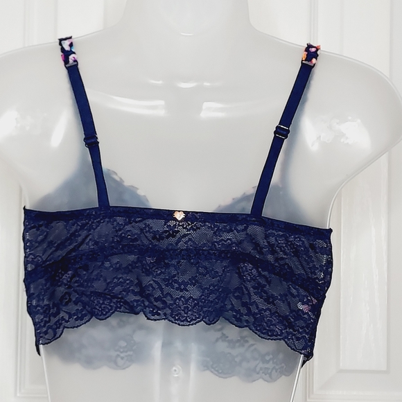 💟PINK Victoria's Secret bralette navy blue lace w/rainbow colored LARGE - Picture 8 of 14